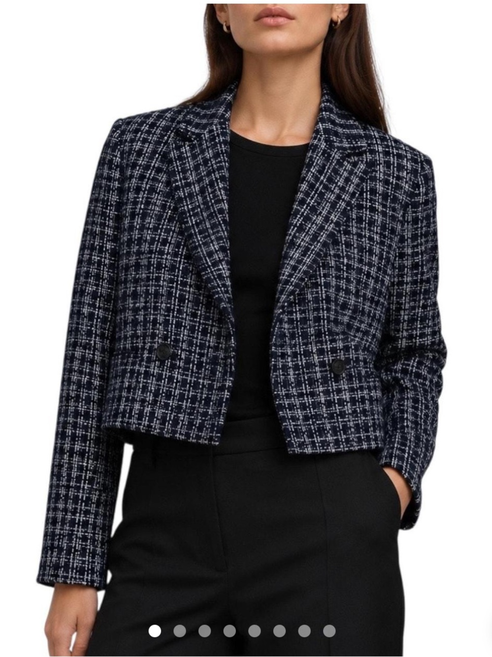 Rag & Bone $598 Tweed Navy Plaid Cropped Blazer Jacket